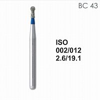 Бор алмазный MANI BC-43 по ISO 002, шар с воротником, 012 х 2,6 х 19,1 мм, зернистость S, 5 штук