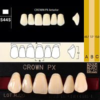 Зубы CROWN PX Anterior, цвет A2, фасон S44S композитные трехслойные, 6 шт.