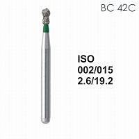 Бор алмазный MANI BC-42C по ISO 002, шар с воротником, 015 х 2.6 х 19.2 мм, зернистость C, 5 штук