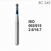 Бор алмазный MANI BC-S43 по ISO 002, шар с воротником, 015 х 2,6 х 16,7 мм, зернистость S, 5 штук
