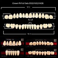 Зубы PX CROWN / EFUCERA, цвет A2, фасон O31S/N31S/28, полный гарнитур, 28шт.